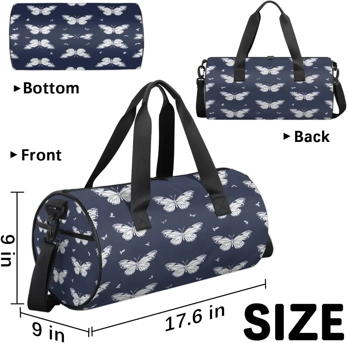 Gym Bags for Men Women Butterflies Pattern Sports Duffel Bags Carry On Travel Duffle Bag with Detachable Adjustable Shoulder Strap Overnight Weekender Bag