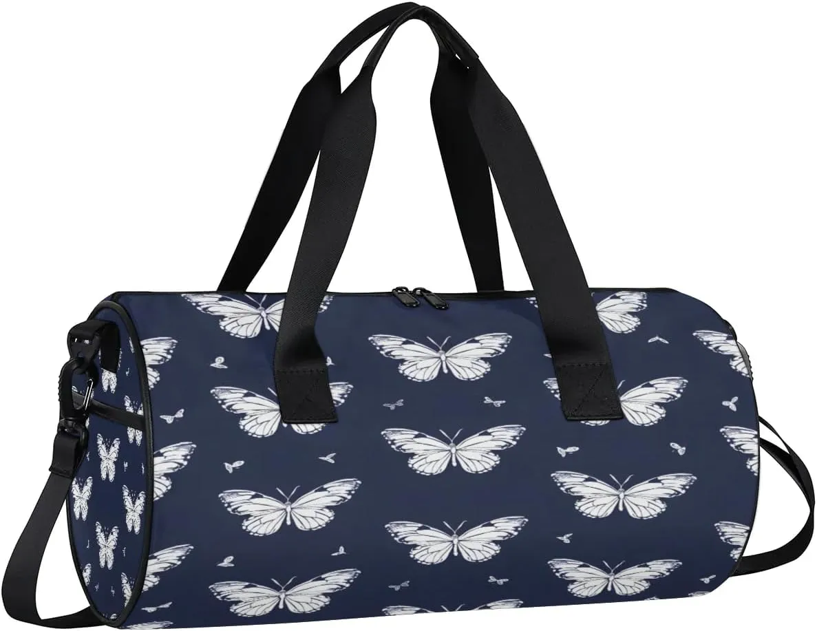 Gym Bags for Men Women Butterflies Pattern Sports Duffel Bags Carry On Travel Duffle Bag with Detachable Adjustable Shoulder Strap Overnight Weekender Bag