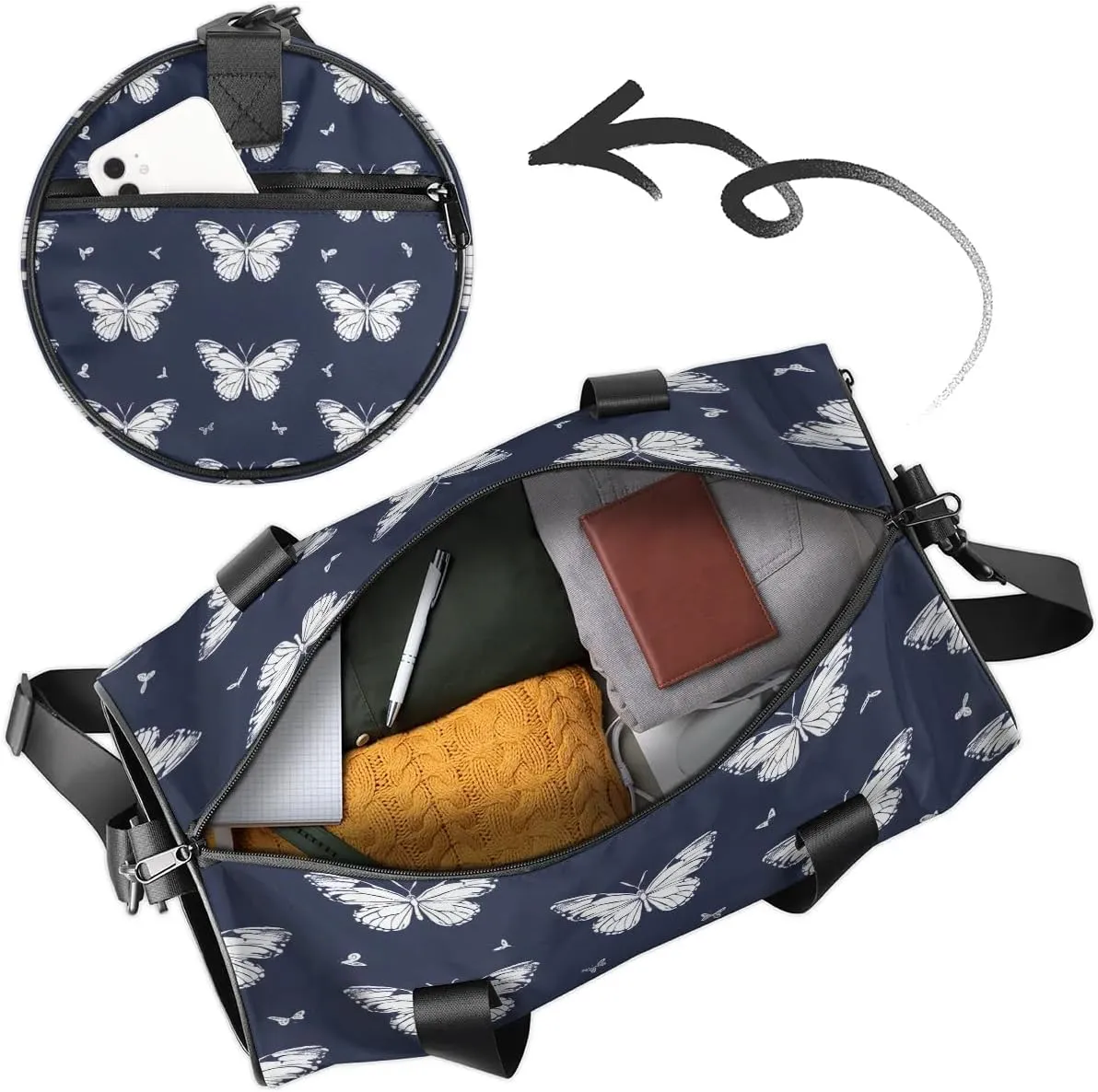 Gym Bags for Men Women Butterflies Pattern Sports Duffel Bags Carry On Travel Duffle Bag with Detachable Adjustable Shoulder Strap Overnight Weekender Bag