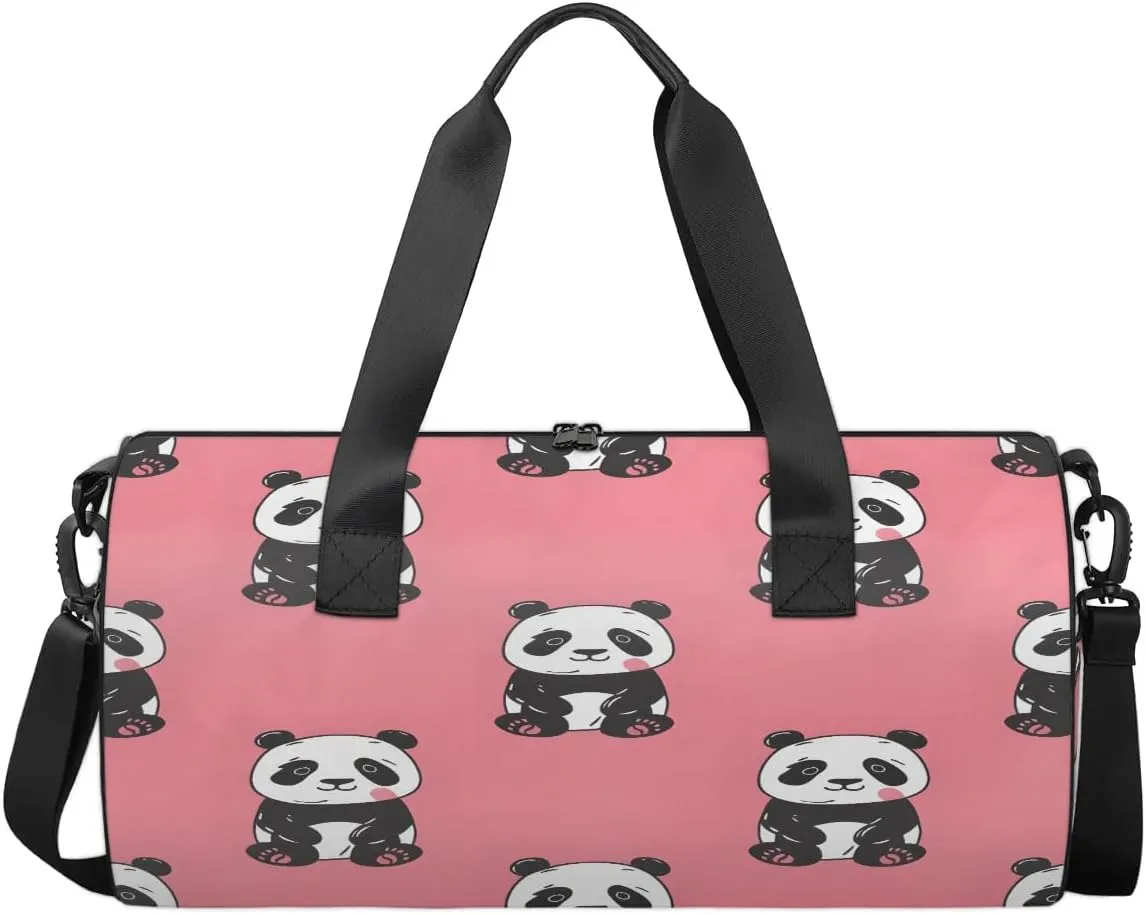 Gym Bags for Men Women Cartoon Pandas Sports Duffel Bags Carry On Travel Duffle Bag with Detachable Adjustable Shoulder Strap Overnight Weekender Bag