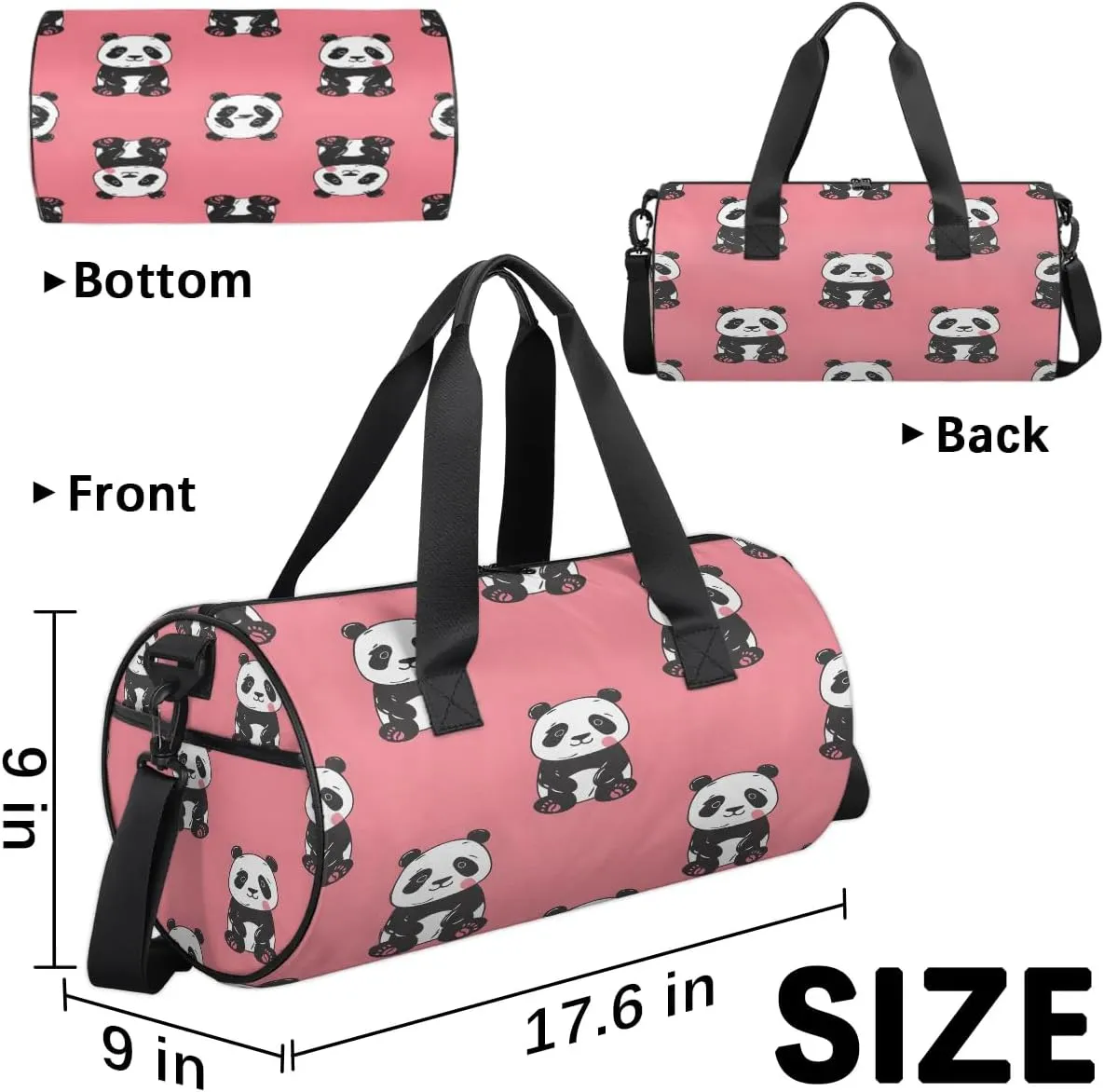 Gym Bags for Men Women Cartoon Pandas Sports Duffel Bags Carry On Travel Duffle Bag with Detachable Adjustable Shoulder Strap Overnight Weekender Bag
