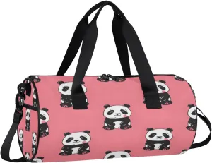 Gym Bags for Men Women Cartoon Pandas Sports Duffel Bags Carry On Travel Duffle Bag with Detachable Adjustable Shoulder Strap Overnight Weekender Bag