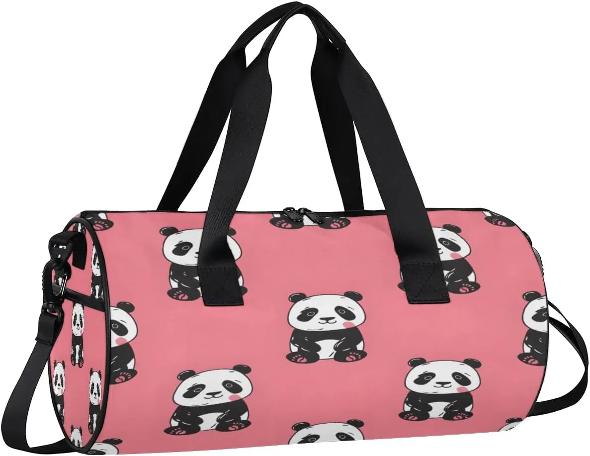 Gym Bags for Men Women Cartoon Pandas Sports Duffel Bags Carry On Travel Duffle Bag with Detachable Adjustable Shoulder Strap Overnight Weekender Bag