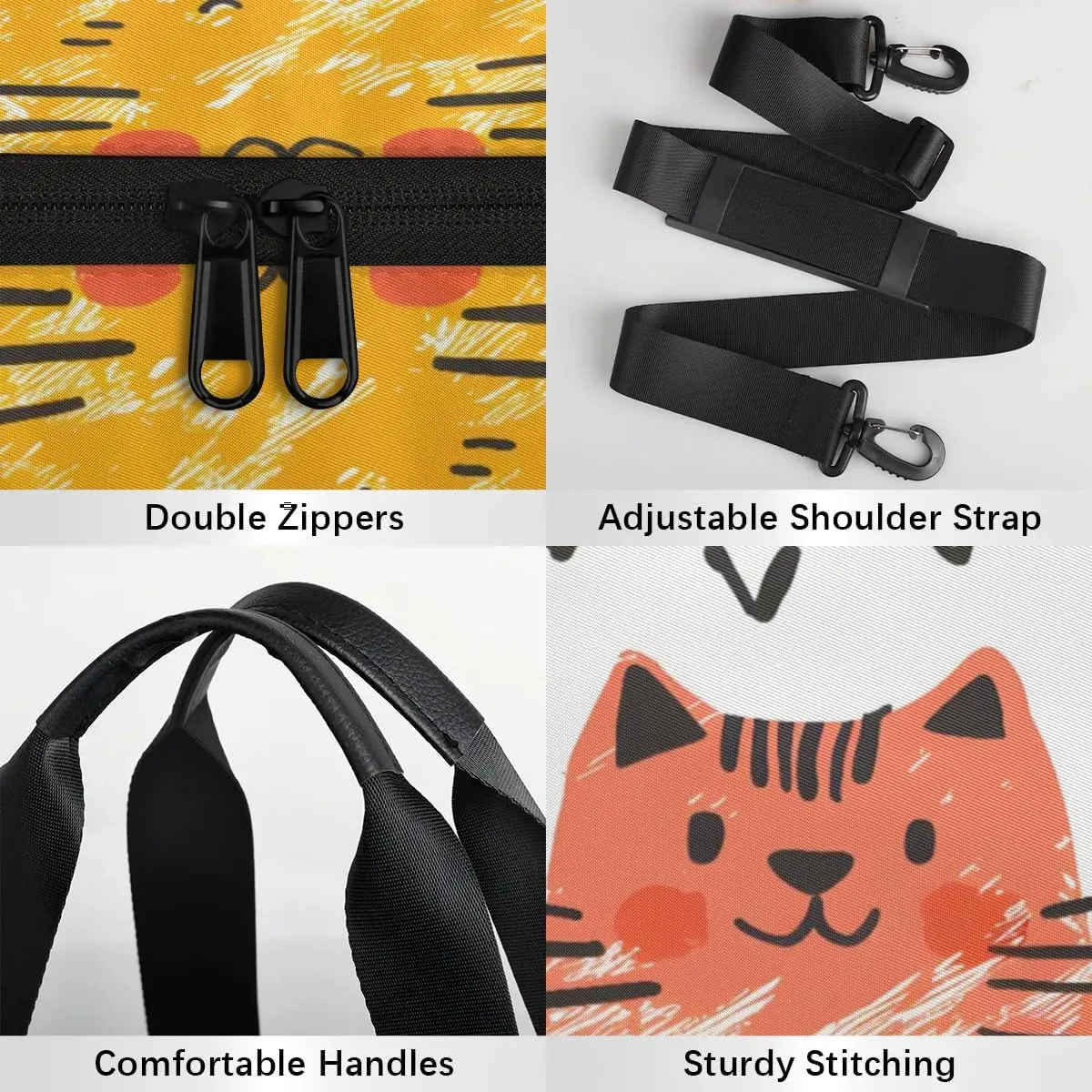 Gym Bags for Men Women Cat Print Sports Duffel Bags Carry On Travel Duffle Bag with Detachable Adjustable Shoulder Strap Overnight Weekender Bag