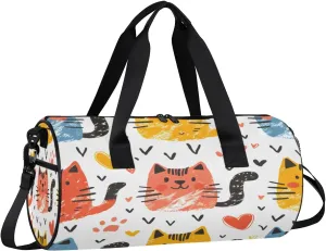 Gym Bags for Men Women Cat Print Sports Duffel Bags Carry On Travel Duffle Bag with Detachable Adjustable Shoulder Strap Overnight Weekender Bag