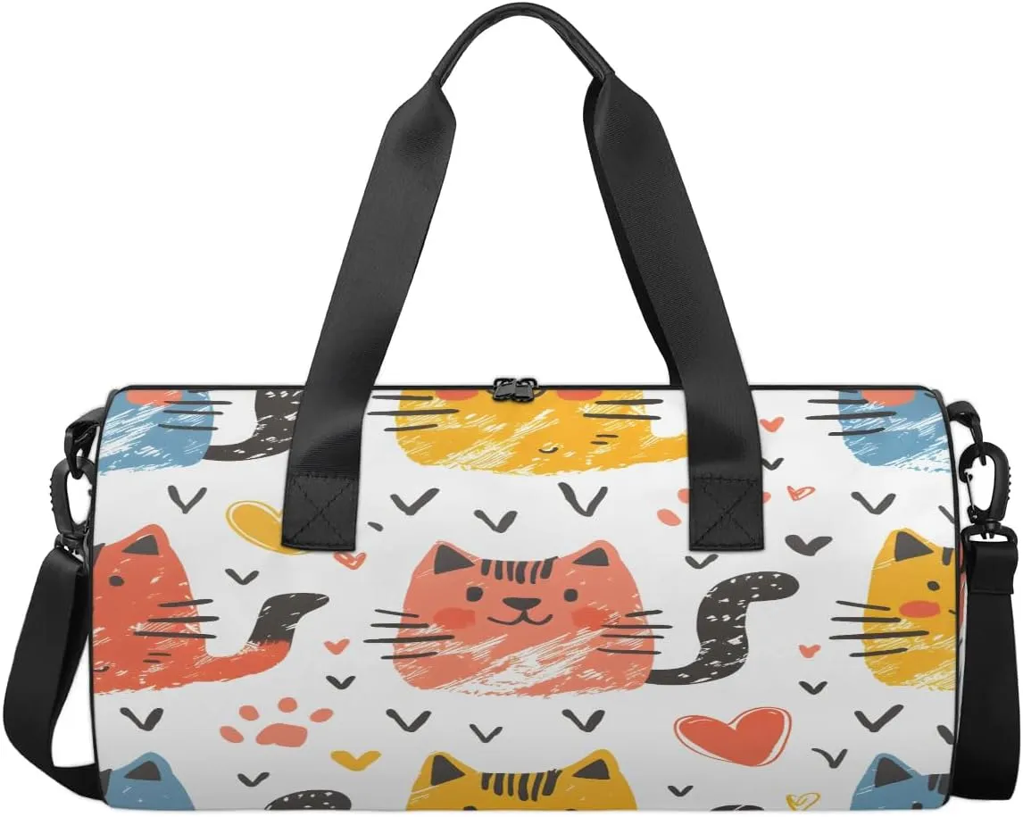 Gym Bags for Men Women Cat Print Sports Duffel Bags Carry On Travel Duffle Bag with Detachable Adjustable Shoulder Strap Overnight Weekender Bag