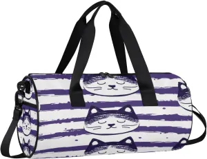Gym Bags for Men Women Cats Stripes Sports Duffel Bags Carry On Travel Duffle Bag with Detachable Adjustable Shoulder Strap Overnight Weekender Bag