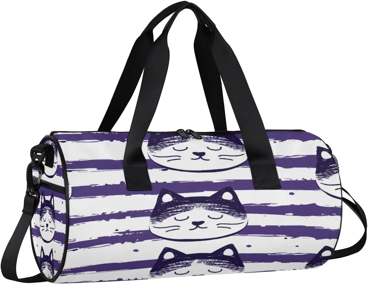 Gym Bags for Men Women Cats Stripes Sports Duffel Bags Carry On Travel Duffle Bag with Detachable Adjustable Shoulder Strap Overnight Weekender Bag