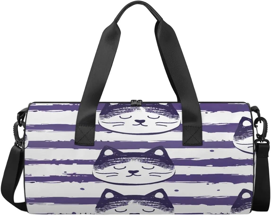 Gym Bags for Men Women Cats Stripes Sports Duffel Bags Carry On Travel Duffle Bag with Detachable Adjustable Shoulder Strap Overnight Weekender Bag