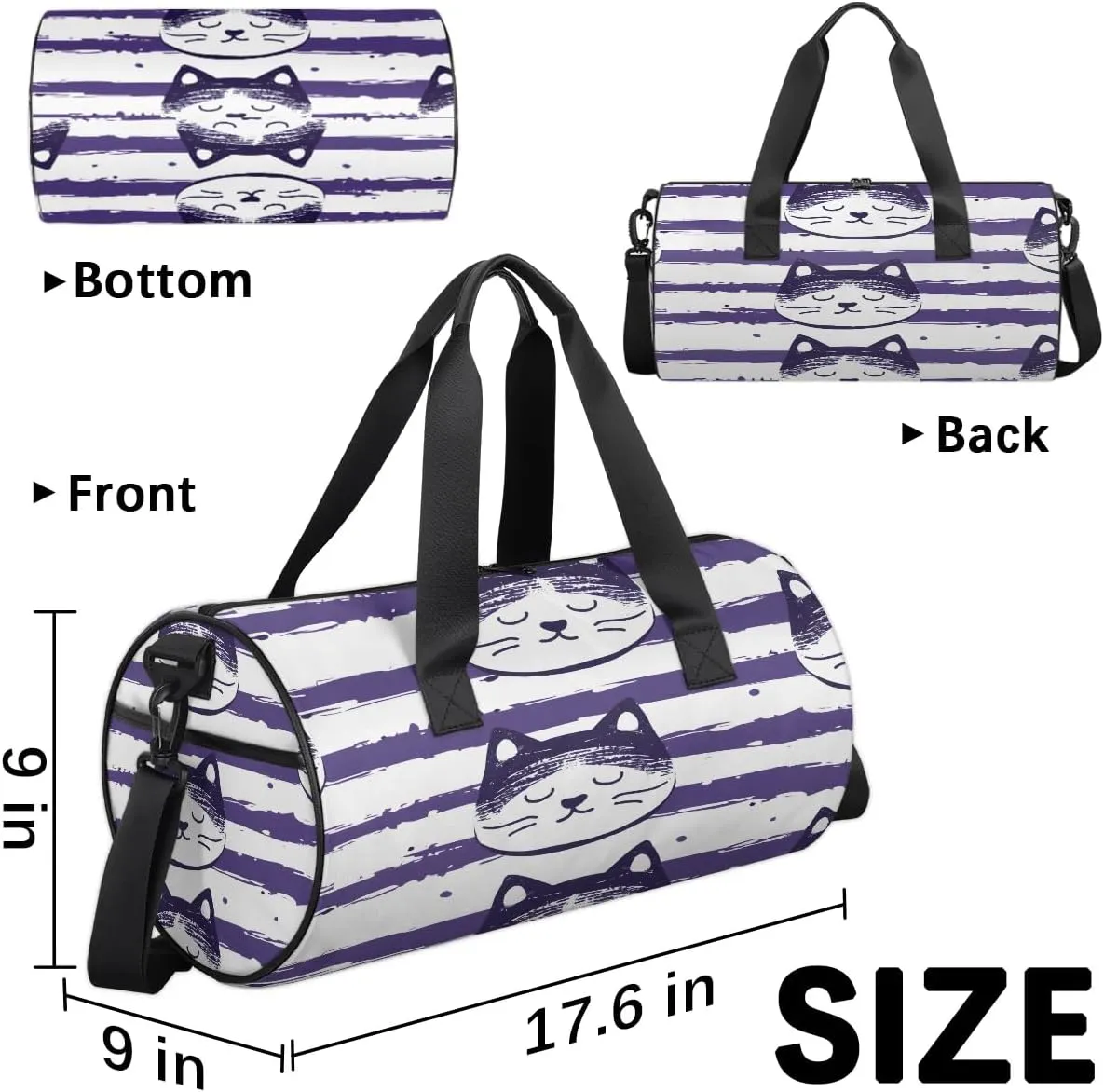 Gym Bags for Men Women Cats Stripes Sports Duffel Bags Carry On Travel Duffle Bag with Detachable Adjustable Shoulder Strap Overnight Weekender Bag