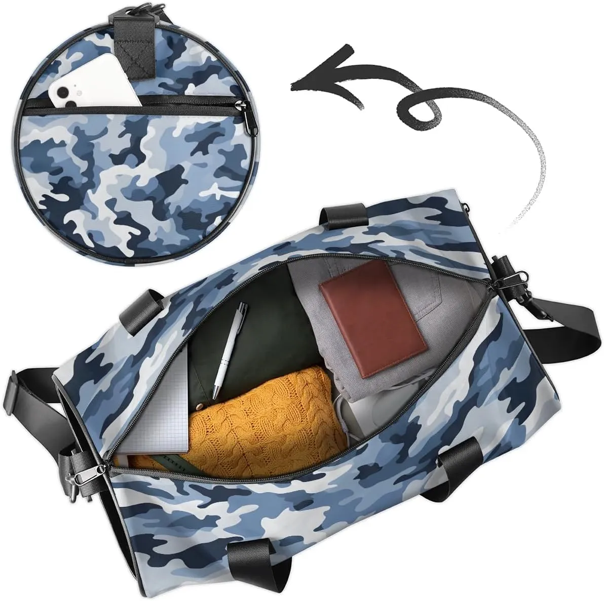 Gym Bags for Men Women Classic Camo Sports Duffel Bags Carry On Travel Duffle Bag with Detachable Adjustable Shoulder Strap Overnight Weekender Bag