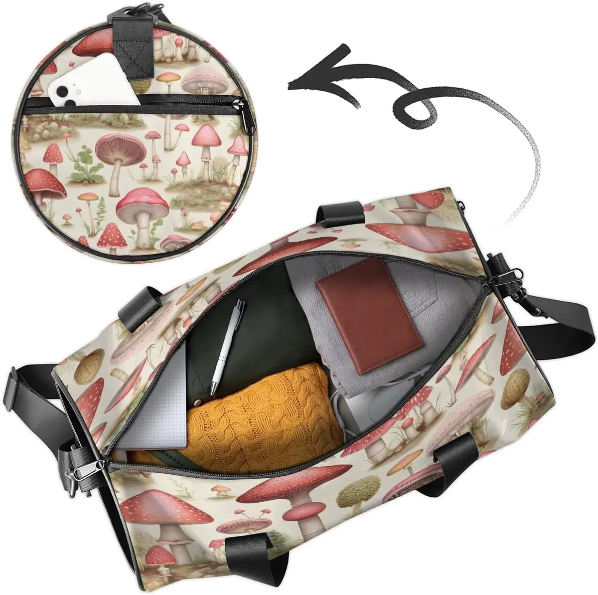 Gym Bags for Men Women Cute Mushroom Sports Duffel Bags Carry On Travel Duffle Bag with Detachable Adjustable Shoulder Strap Overnight Weekender Bag