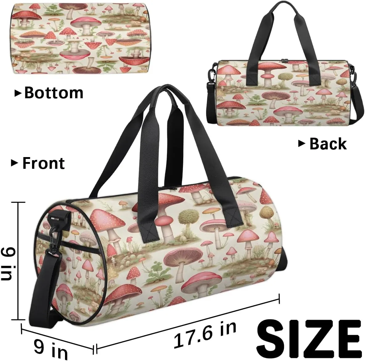 Gym Bags for Men Women Cute Mushroom Sports Duffel Bags Carry On Travel Duffle Bag with Detachable Adjustable Shoulder Strap Overnight Weekender Bag