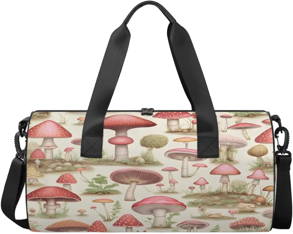 Gym Bags for Men Women Cute Mushroom Sports Duffel Bags Carry On Travel Duffle Bag with Detachable Adjustable Shoulder Strap Overnight Weekender Bag