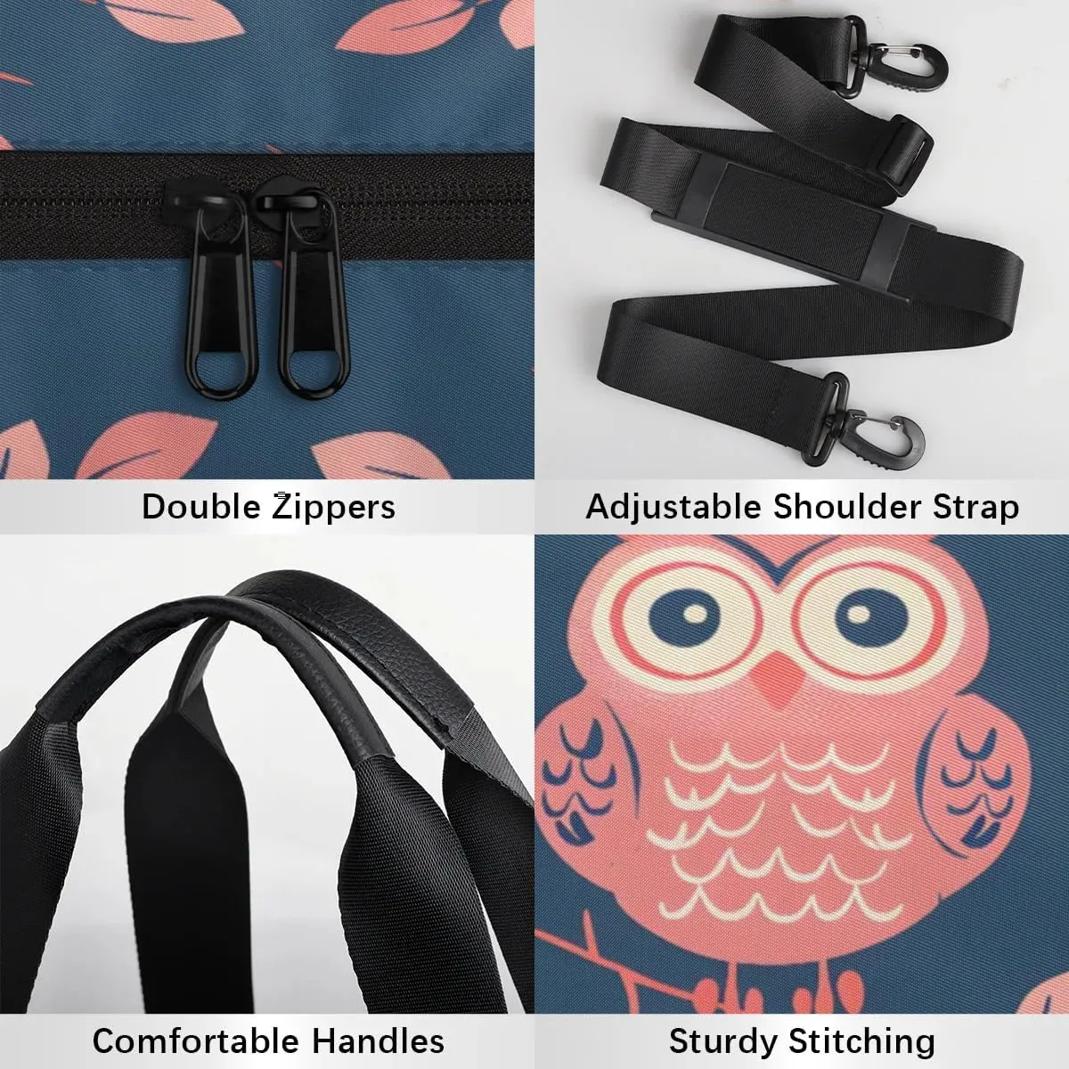 Gym Bags for Men Women Cute Owl Branch Sports Duffel Bags Carry On Travel Duffle Bag with Detachable Adjustable Shoulder Strap Overnight Weekender Bag