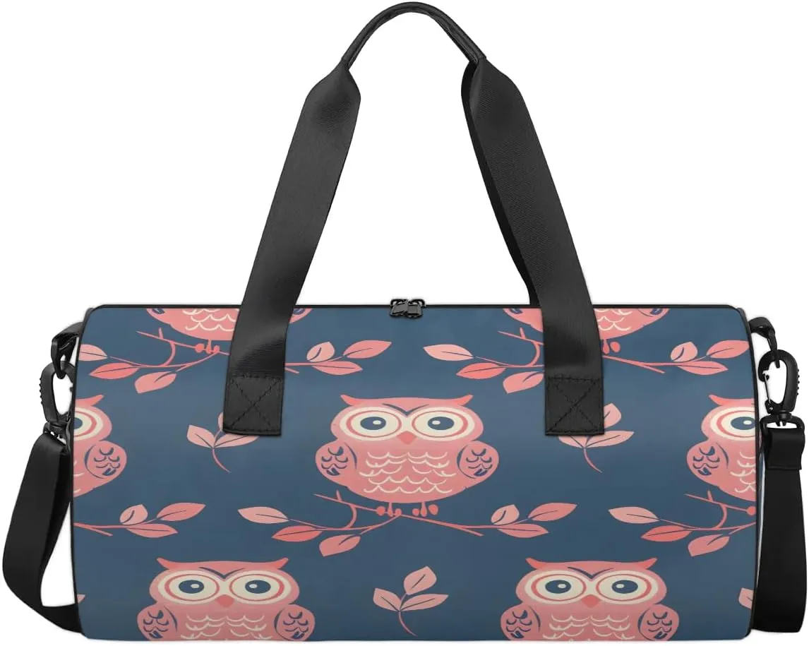 Gym Bags for Men Women Cute Owl Branch Sports Duffel Bags Carry On Travel Duffle Bag with Detachable Adjustable Shoulder Strap Overnight Weekender Bag