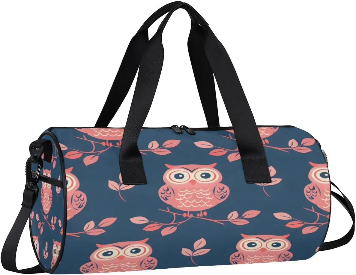 Gym Bags for Men Women Cute Owl Branch Sports Duffel Bags Carry On Travel Duffle Bag with Detachable Adjustable Shoulder Strap Overnight Weekender Bag