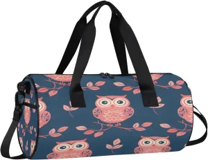 Gym Bags for Men Women Cute Owl Branch Sports Duffel Bags Carry On Travel Duffle Bag with Detachable Adjustable Shoulder Strap Overnight Weekender Bag