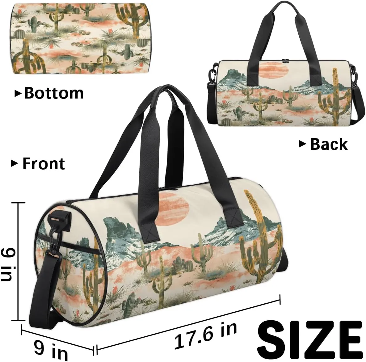 Gym Bags for Men Women Desert Landscape Sports Duffel Bags Carry On Travel Duffle Bag with Detachable Adjustable Shoulder Strap Overnight Weekender Bag