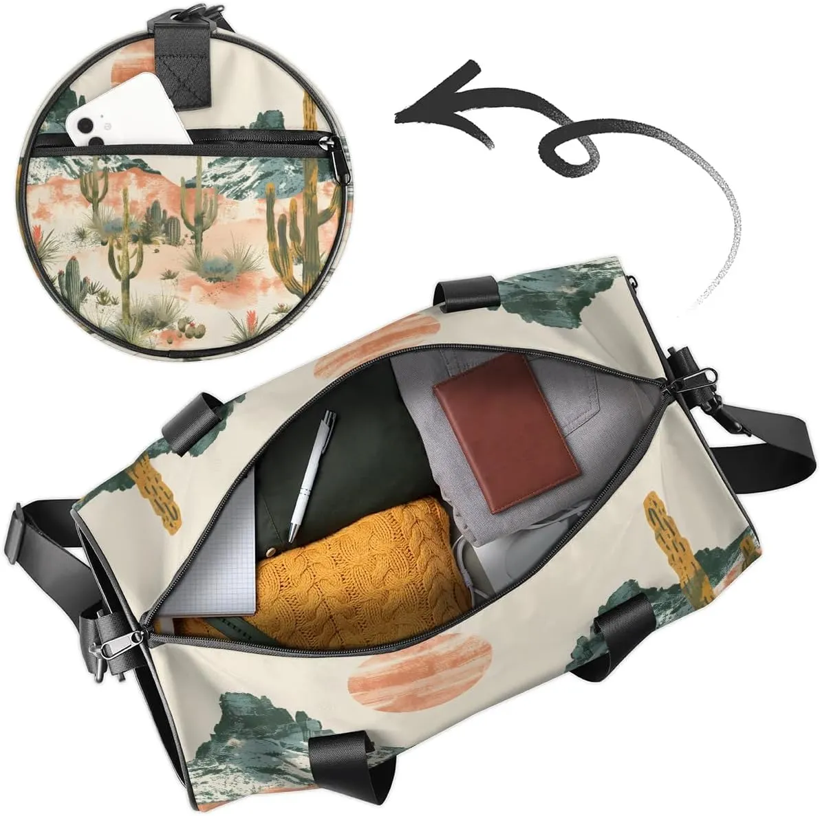 Gym Bags for Men Women Desert Landscape Sports Duffel Bags Carry On Travel Duffle Bag with Detachable Adjustable Shoulder Strap Overnight Weekender Bag