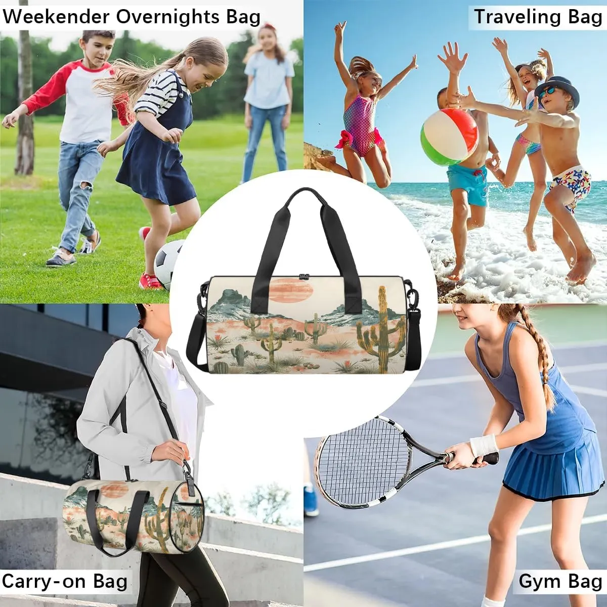 Gym Bags for Men Women Desert Landscape Sports Duffel Bags Carry On Travel Duffle Bag with Detachable Adjustable Shoulder Strap Overnight Weekender Bag