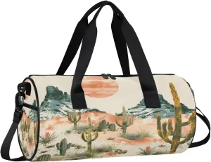 Gym Bags for Men Women Desert Landscape Sports Duffel Bags Carry On Travel Duffle Bag with Detachable Adjustable Shoulder Strap Overnight Weekender Bag