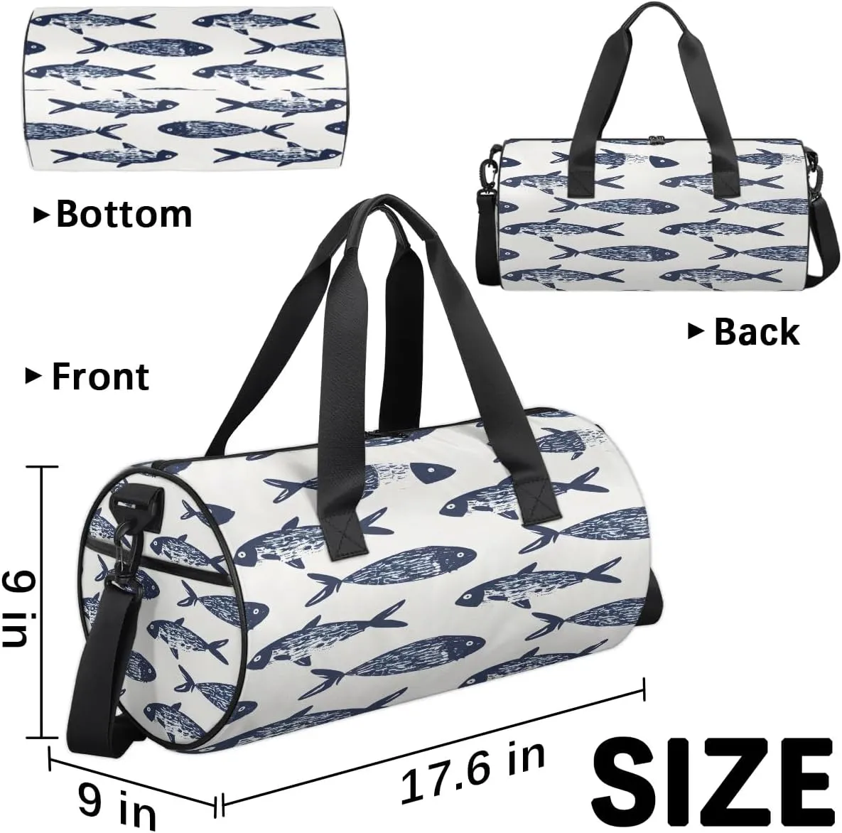 Gym Bags for Men Women Fishes Printed Sports Duffel Bags Carry On Travel Duffle Bag with Detachable Adjustable Shoulder Strap Overnight Weekender Bag