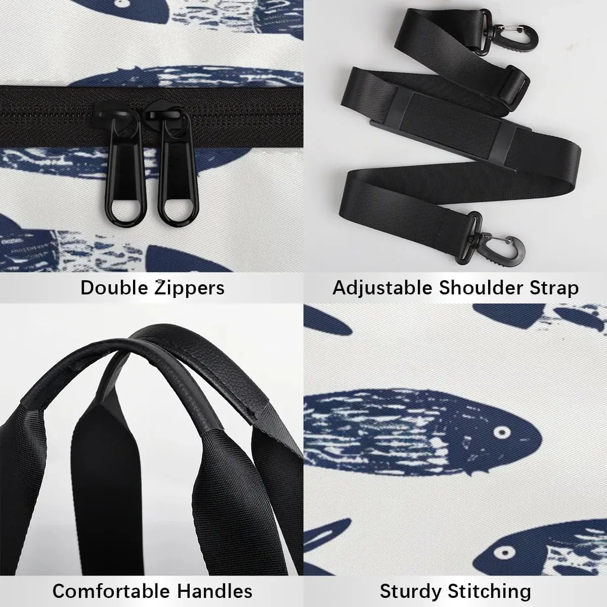 Gym Bags for Men Women Fishes Printed Sports Duffel Bags Carry On Travel Duffle Bag with Detachable Adjustable Shoulder Strap Overnight Weekender Bag