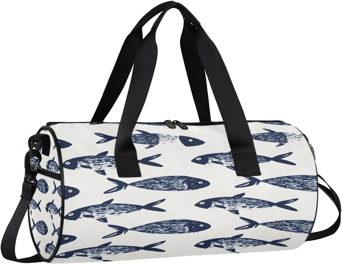 Gym Bags for Men Women Fishes Printed Sports Duffel Bags Carry On Travel Duffle Bag with Detachable Adjustable Shoulder Strap Overnight Weekender Bag