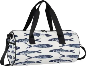 Gym Bags for Men Women Fishes Printed Sports Duffel Bags Carry On Travel Duffle Bag with Detachable Adjustable Shoulder Strap Overnight Weekender Bag