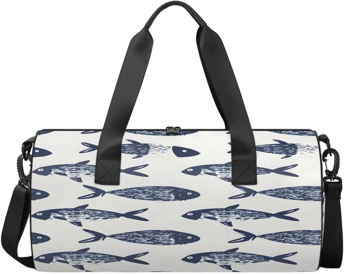 Gym Bags for Men Women Fishes Printed Sports Duffel Bags Carry On Travel Duffle Bag with Detachable Adjustable Shoulder Strap Overnight Weekender Bag