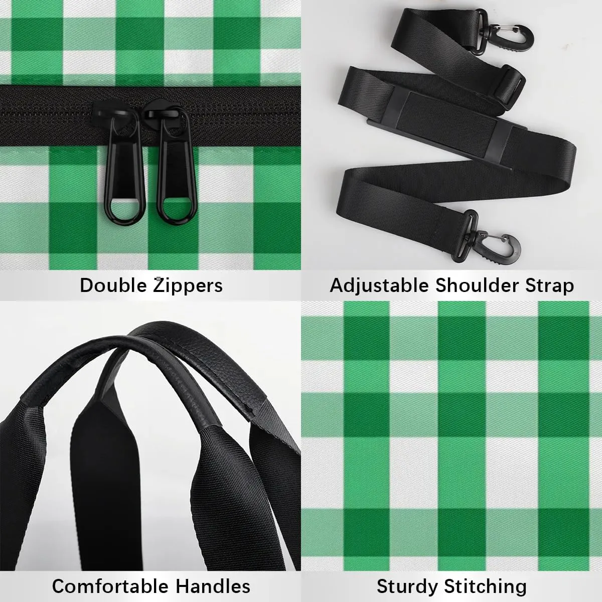 Gym Bags for Men Women Green Plaids Sports Duffel Bags Carry On Travel Duffle Bag with Detachable Adjustable Shoulder Strap Overnight Weekender Bag