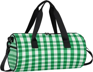 Gym Bags for Men Women Green Plaids Sports Duffel Bags Carry On Travel Duffle Bag with Detachable Adjustable Shoulder Strap Overnight Weekender Bag
