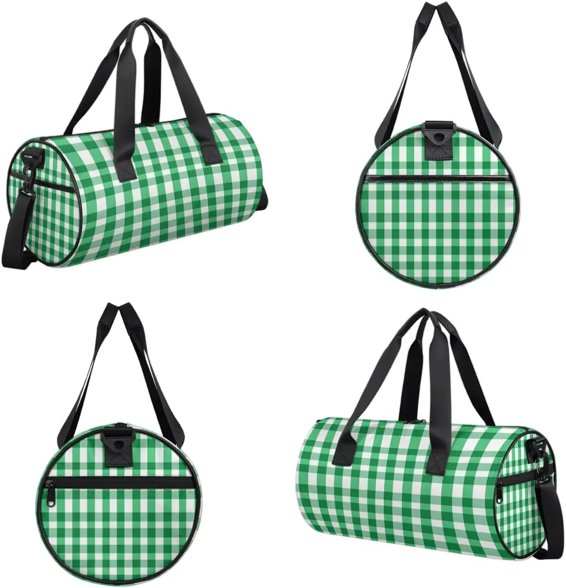 Gym Bags for Men Women Green Plaids Sports Duffel Bags Carry On Travel Duffle Bag with Detachable Adjustable Shoulder Strap Overnight Weekender Bag