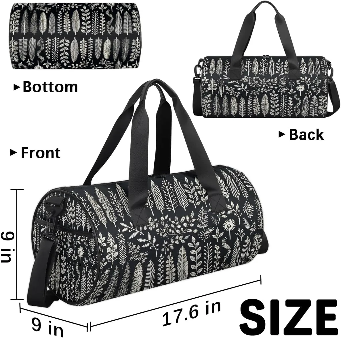 Gym Bags for Men Women Leaves Plants Sports Duffel Bags Carry On Travel Duffle Bag with Detachable Adjustable Shoulder Strap Overnight Weekender Bag