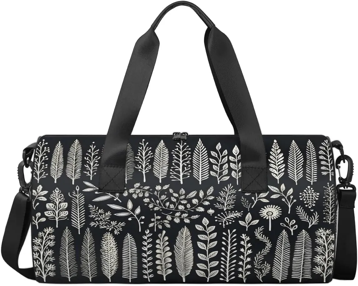 Gym Bags for Men Women Leaves Plants Sports Duffel Bags Carry On Travel Duffle Bag with Detachable Adjustable Shoulder Strap Overnight Weekender Bag