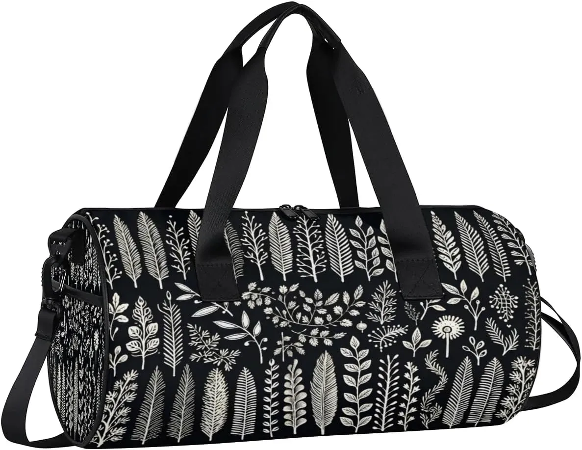 Gym Bags for Men Women Leaves Plants Sports Duffel Bags Carry On Travel Duffle Bag with Detachable Adjustable Shoulder Strap Overnight Weekender Bag