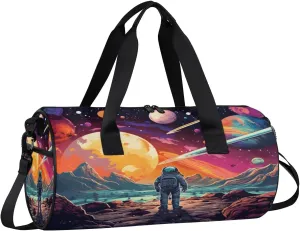 Gym Bags for Men Women Space Astronaut Sports Duffel Bags Carry On Travel Duffle Bag with Detachable Adjustable Shoulder Strap Overnight Weekender Bag