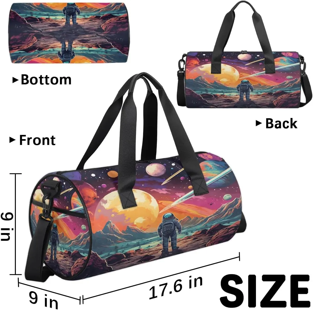 Gym Bags for Men Women Space Astronaut Sports Duffel Bags Carry On Travel Duffle Bag with Detachable Adjustable Shoulder Strap Overnight Weekender Bag