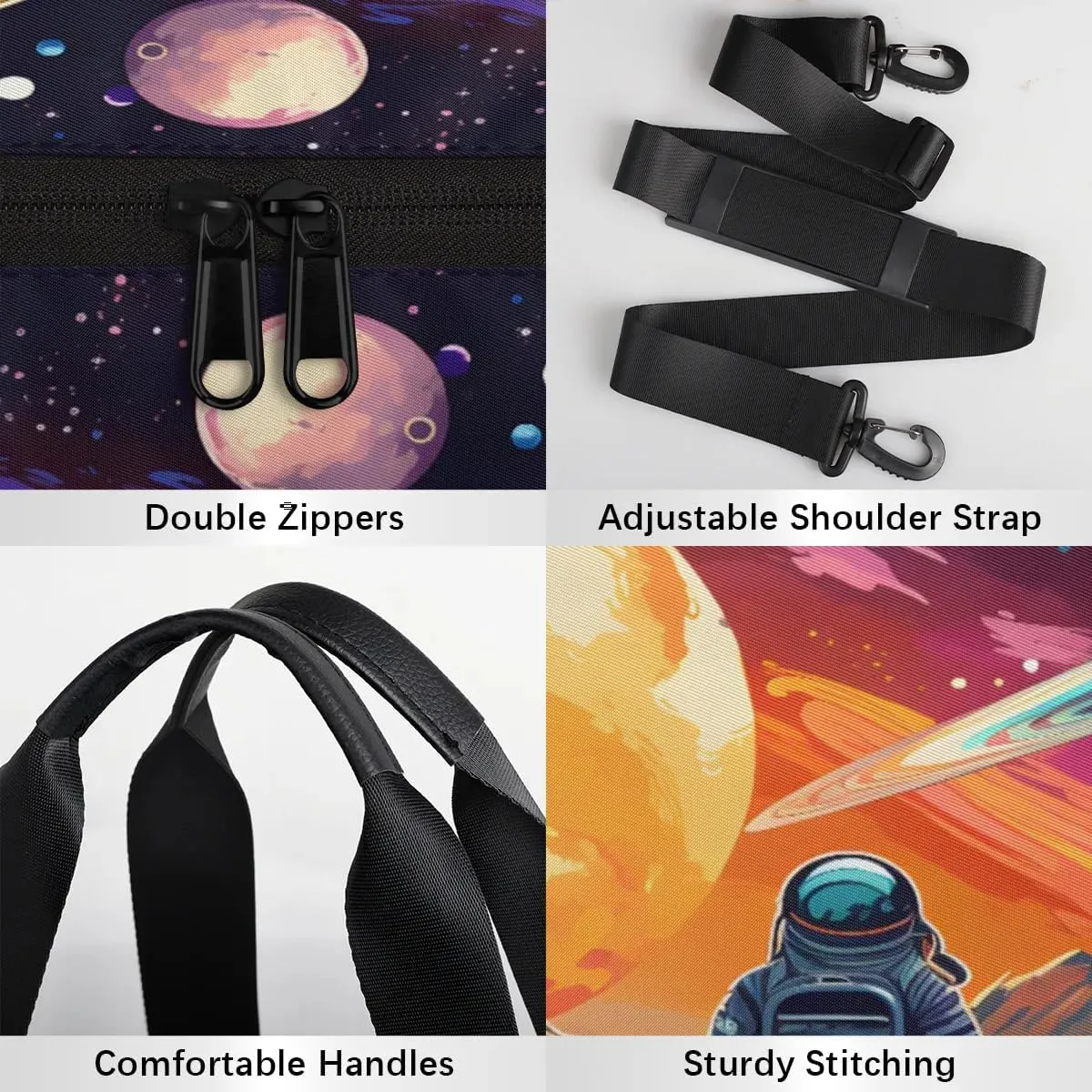 Gym Bags for Men Women Space Astronaut Sports Duffel Bags Carry On Travel Duffle Bag with Detachable Adjustable Shoulder Strap Overnight Weekender Bag