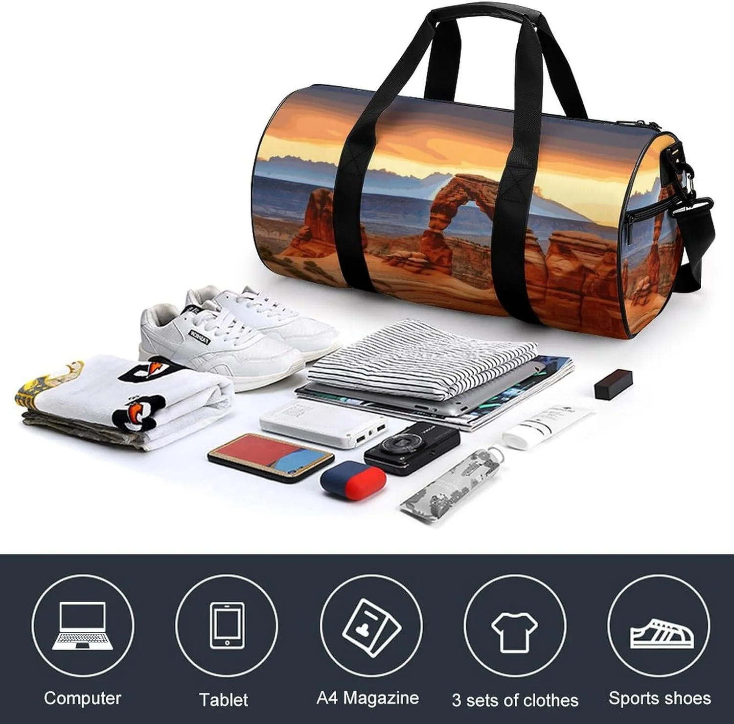 Gym Bags Small Arches National Park Duffel Bag Overnight Bag with Shoe Compartment Carryon Bag for Men Women