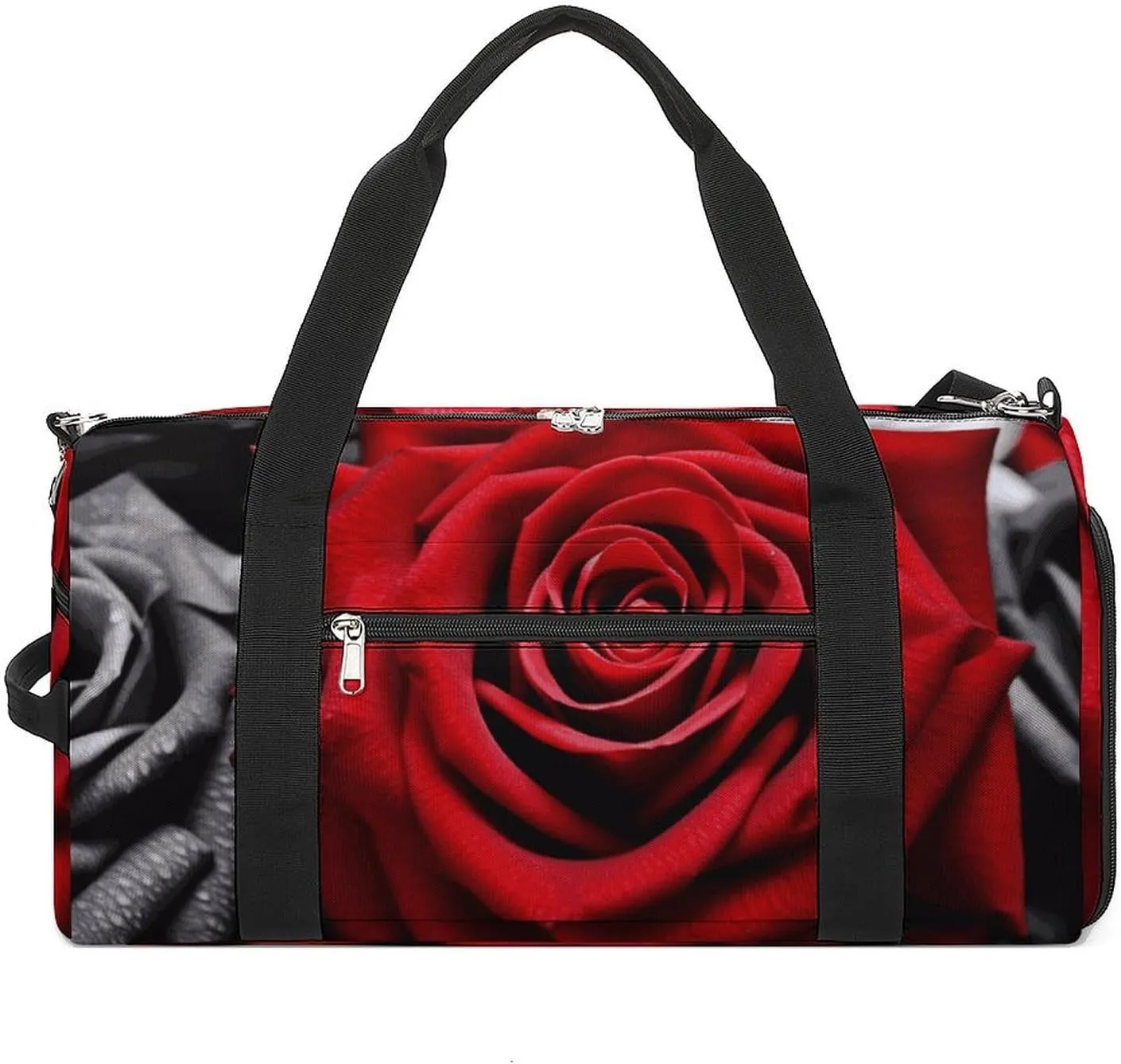 Gym Bags Small Black White And Red Roses Duffel Bag Overnight Bag with Shoe Compartment Carryon Bag for Men Women