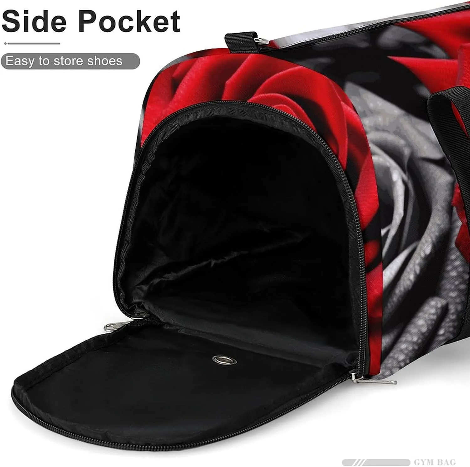 Gym Bags Small Black White And Red Roses Duffel Bag Overnight Bag with Shoe Compartment Carryon Bag for Men Women