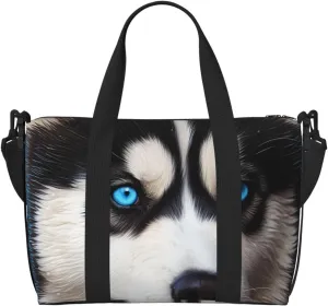 Gym Bags Small Blue eyed husky Duffel Bag Overnight Bag with Shoe Compartment Carryon Bag for Men Women