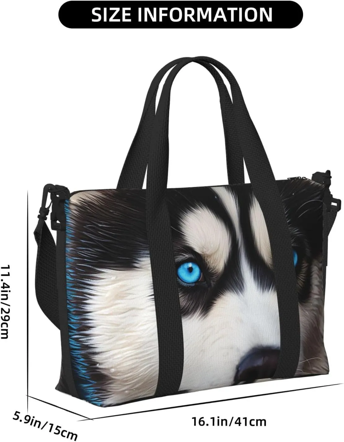 Gym Bags Small Blue eyed husky Duffel Bag Overnight Bag with Shoe Compartment Carryon Bag for Men Women