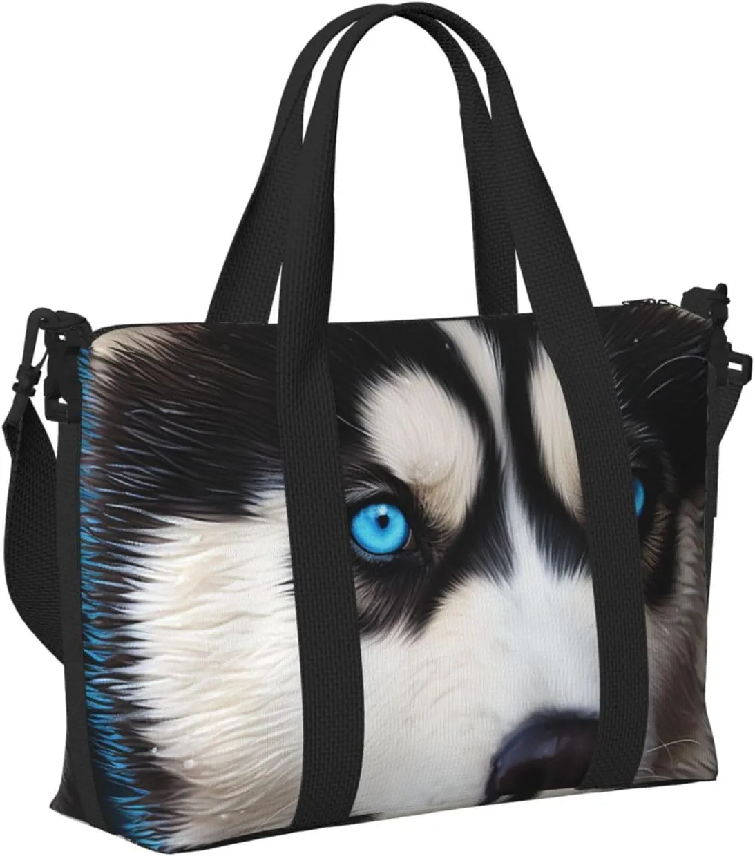 Gym Bags Small Blue eyed husky Duffel Bag Overnight Bag with Shoe Compartment Carryon Bag for Men Women
