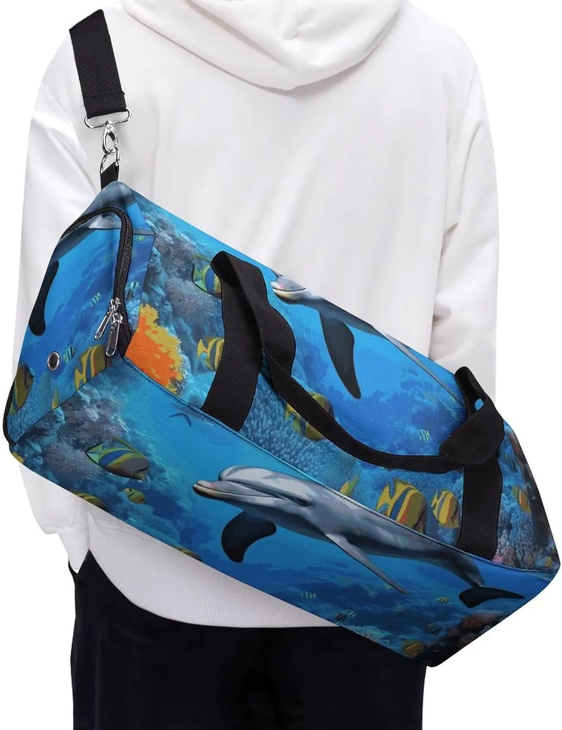 Gym Bags Small Dolphin in The Coral Reef Duffel Bag Overnight Bag with Shoe Compartment Carryon Bag for Men Women