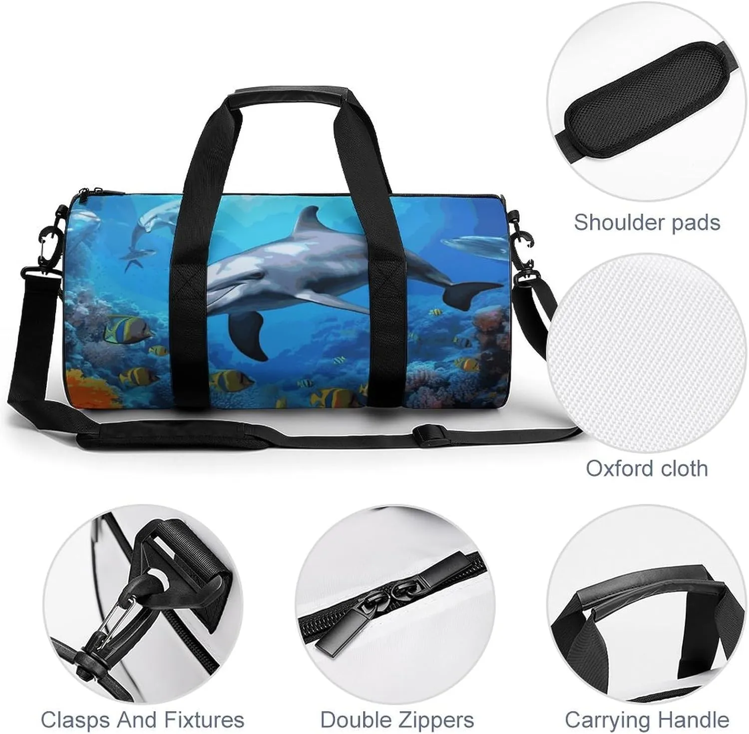 Gym Bags Small Dolphin in The Coral Reef Duffel Bag Overnight Bag with Shoe Compartment Carryon Bag for Men Women