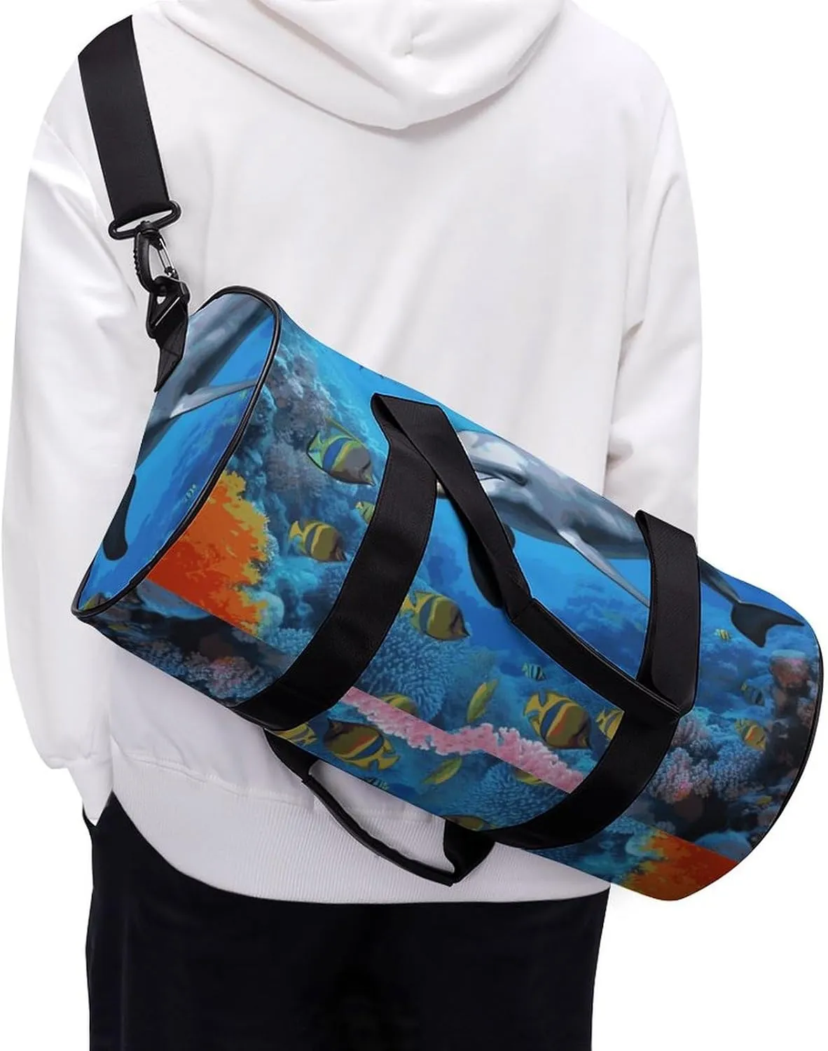 Gym Bags Small Dolphin in The Coral Reef Duffel Bag Overnight Bag with Shoe Compartment Carryon Bag for Men Women