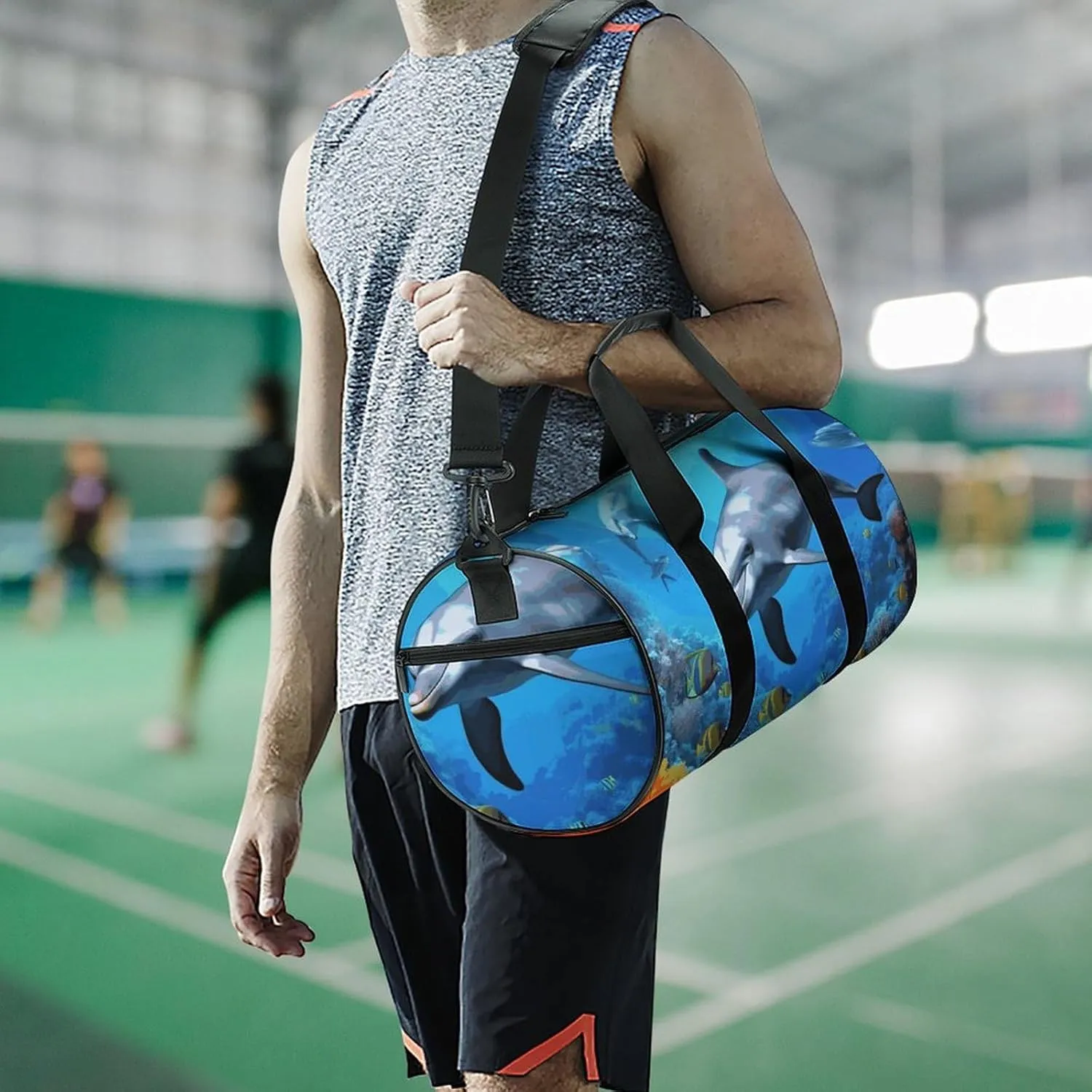 Gym Bags Small Dolphin in The Coral Reef Duffel Bag Overnight Bag with Shoe Compartment Carryon Bag for Men Women